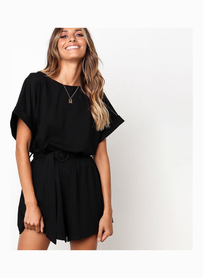 Solid Pattern Playsuit Black - Image 2