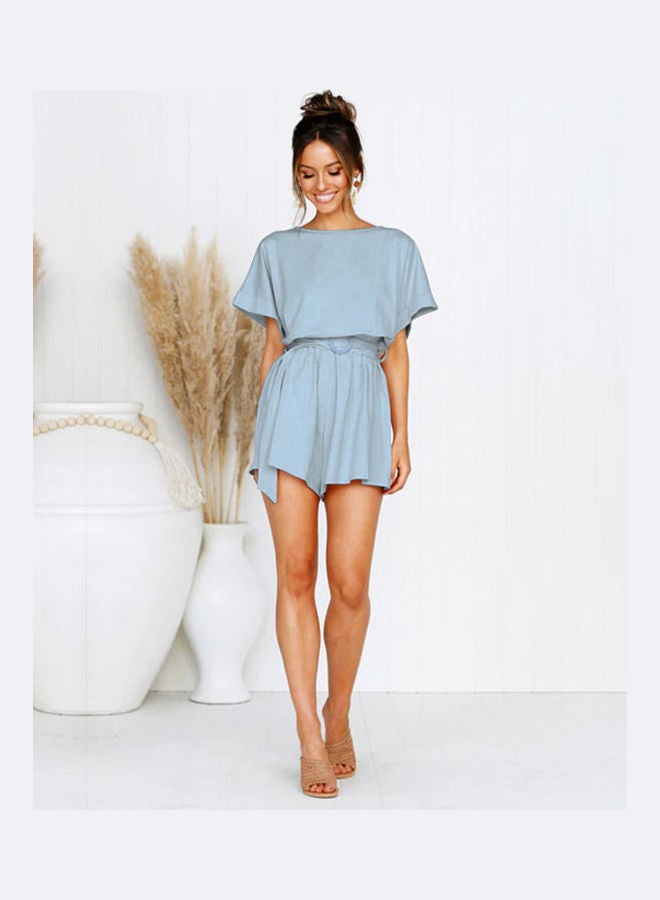 بدلة بلي سووت نسائية قصيرة من قطعة واحدة و بتصميم سادة أزرق فاتح - Image 1