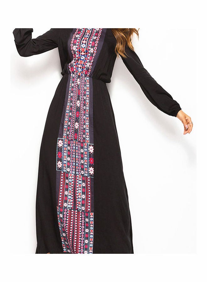 Embroidered Pattern Maxi Dress Black/Pink/White - Image 2