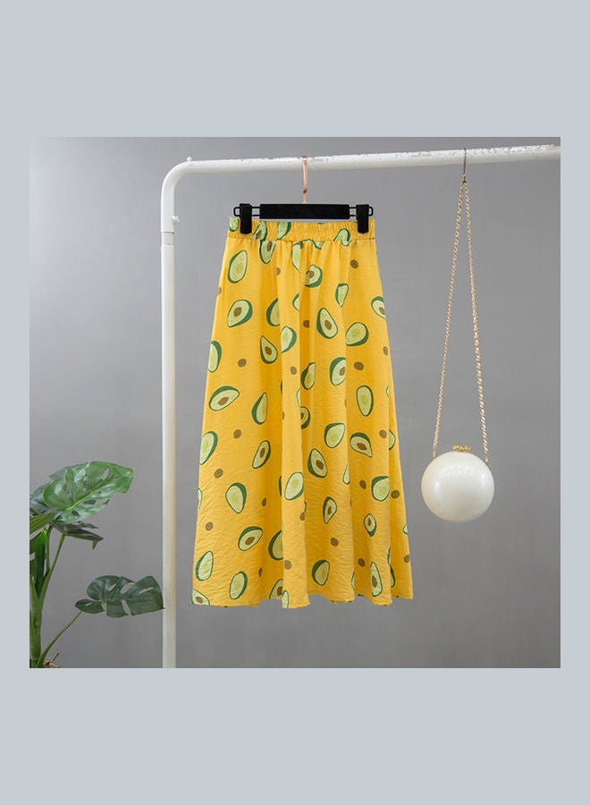 2-Piece Printed T-Shirt And Pleated Skirt Set Yellow/White/Green  - Image 2