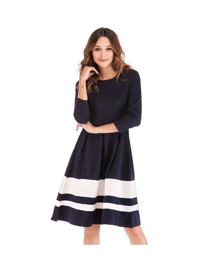 Striped Pattern A-Line Dress Dark Blue/White - Image 1