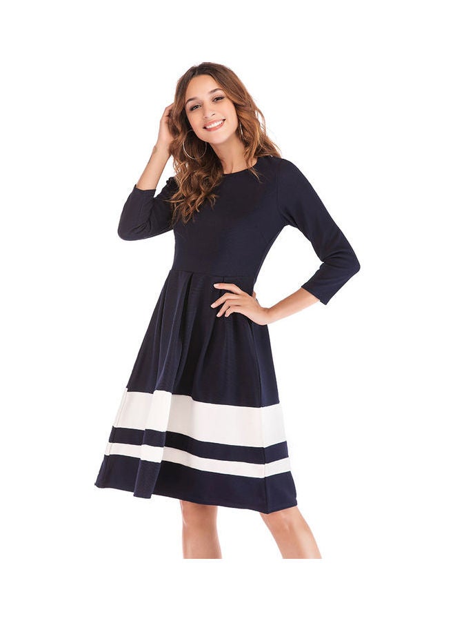 Striped Pattern A-Line Dress Dark Blue/White - Image 2