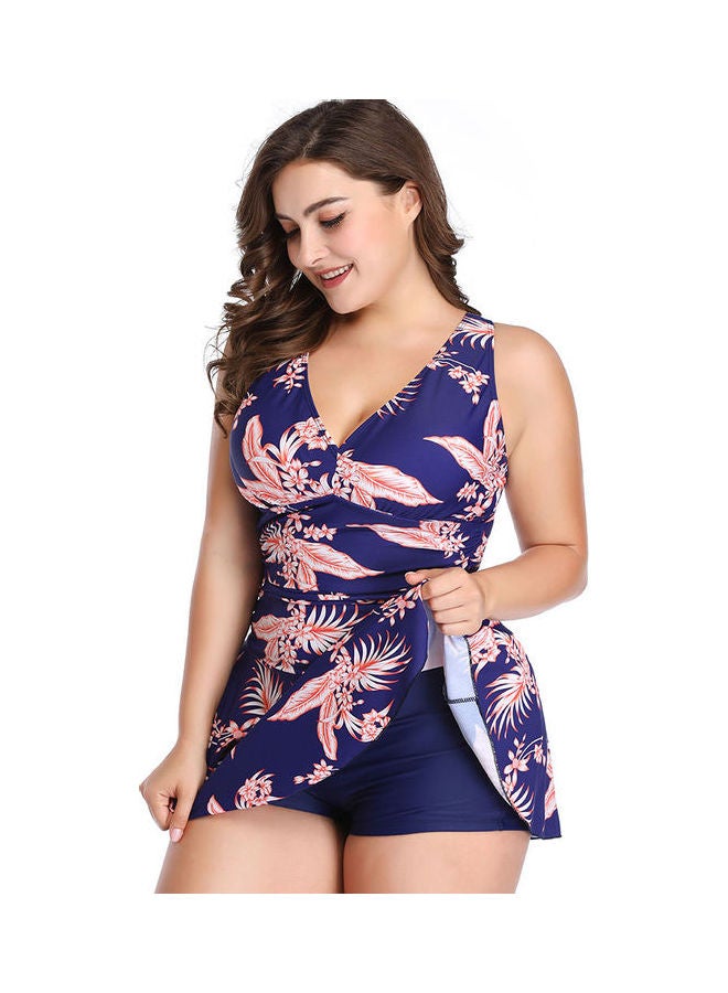 2-Piece Floral Printed Dress With Swimming Trunk Set Blue/Pink  - Image 1