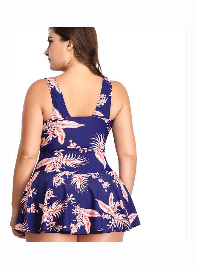 2-Piece Floral Printed Dress With Swimming Trunk Set Blue/Pink  - Image 3
