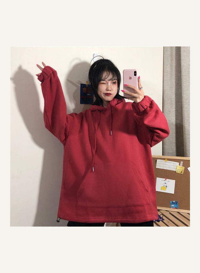 Solid Polyester Hoodie Red - Image 1