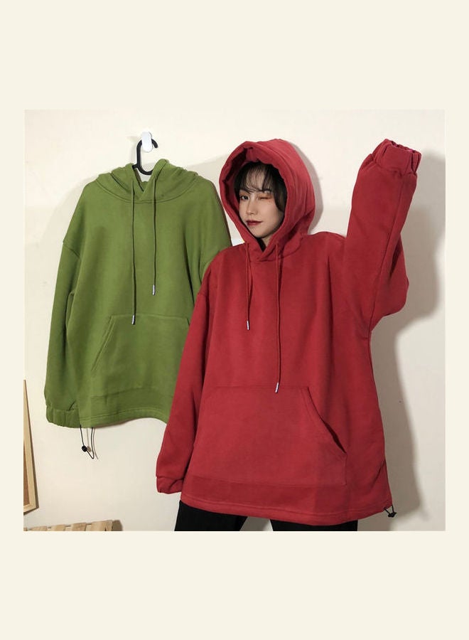 Solid Polyester Hoodie Red - Image 3
