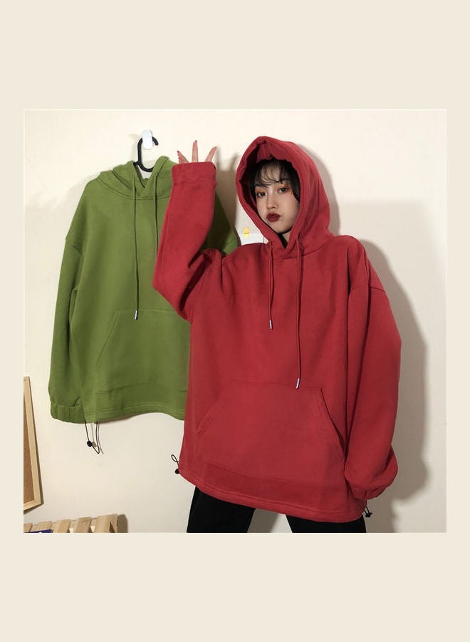 Solid Polyester Hoodie Red - Image 4