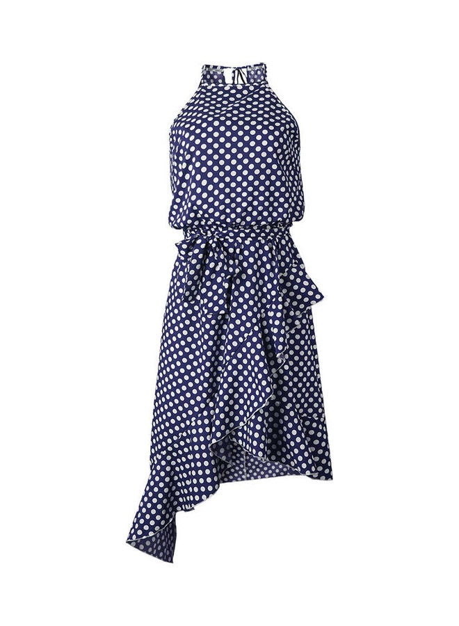 Polka Dot Printed Midi Dress Blue - Image 1