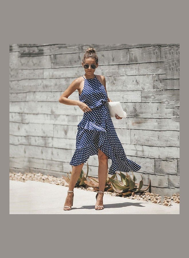 Polka Dot Printed Midi Dress Blue - Image 2