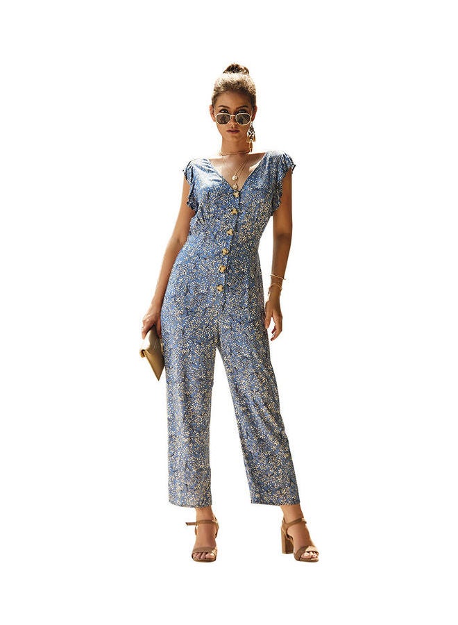 Printed Chiffon Jumpsuit Blue/White - Image 1