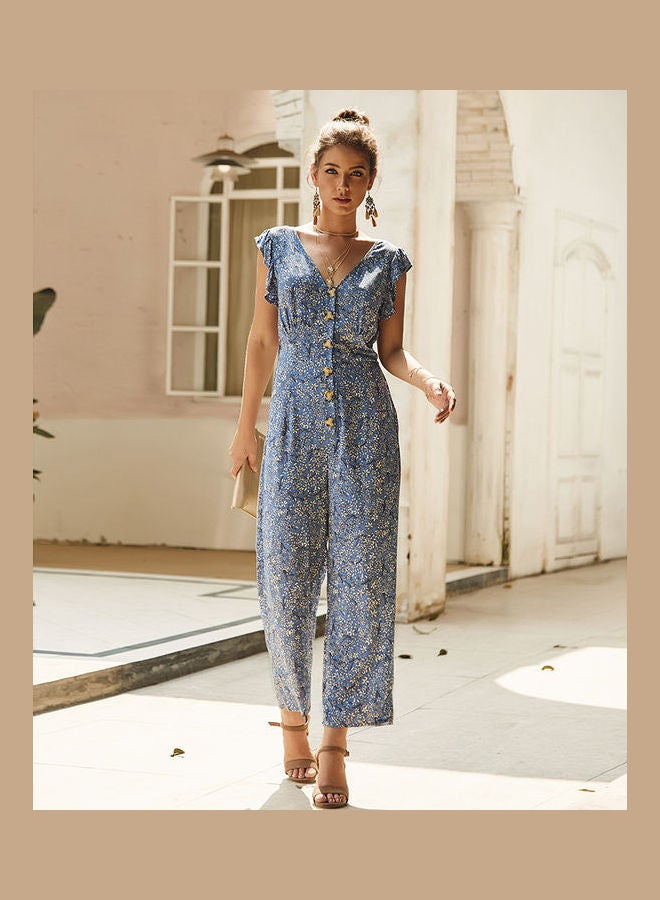 Printed Chiffon Jumpsuit Blue/White - Image 2