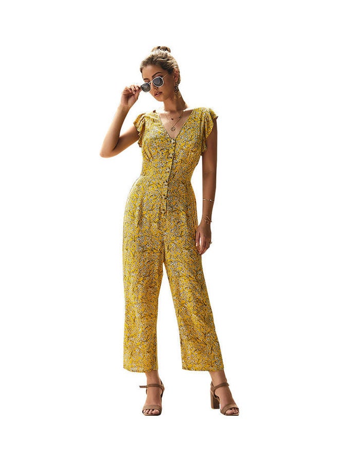 Printed Chiffon Jumpsuit Yellow/White  - Image 1