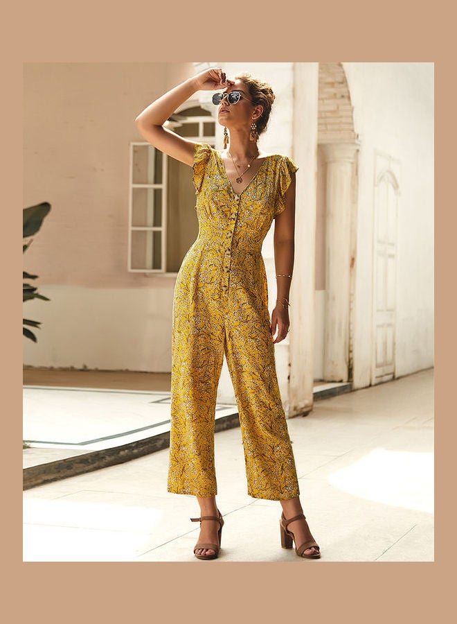 Printed Chiffon Jumpsuit Yellow/White  - Image 2