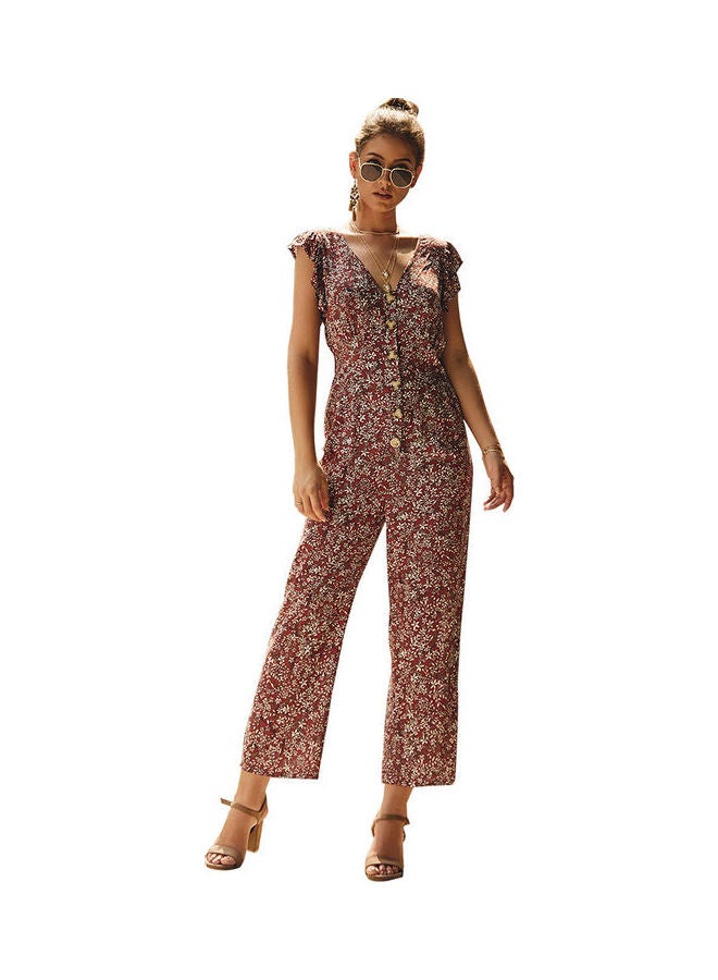 Printed Chiffon Jumpsuit Earth Red/White - Image 1
