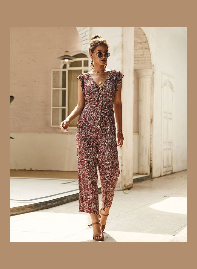 Printed Chiffon Jumpsuit Earth Red/White - Image 2