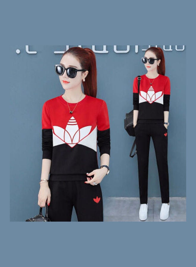 Printed Long Sleeves Top And Pants Set White/Red/Black - Image 1