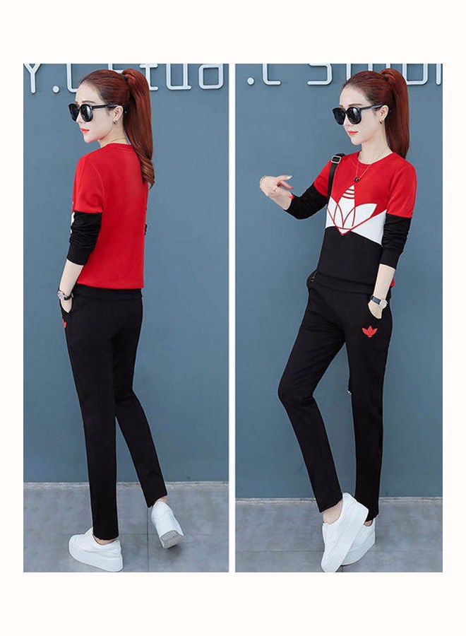 Printed Long Sleeves Top And Pants Set White/Red/Black - Image 2