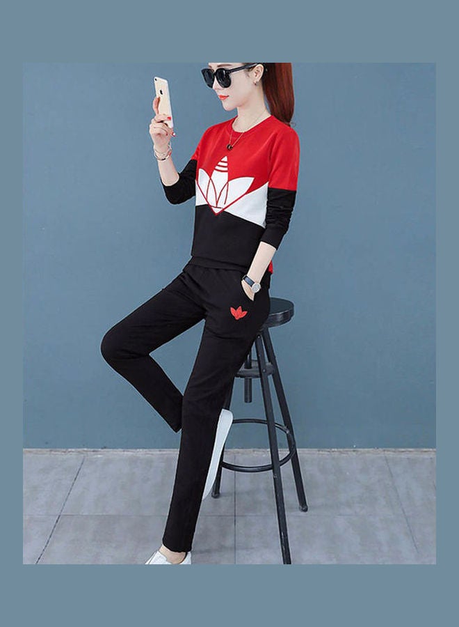 Printed Long Sleeves Top And Pants Set White/Red/Black - Image 3