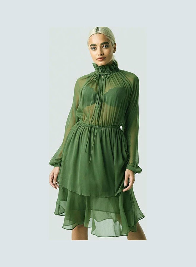 Solid Chiffon Dress Green - Image 3