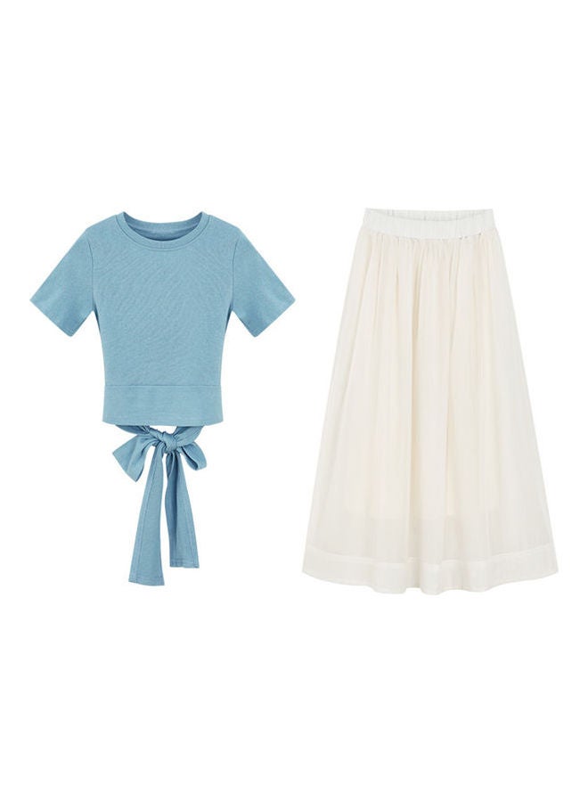 Solid T-Shirt And Skirt Set White  - Image 1