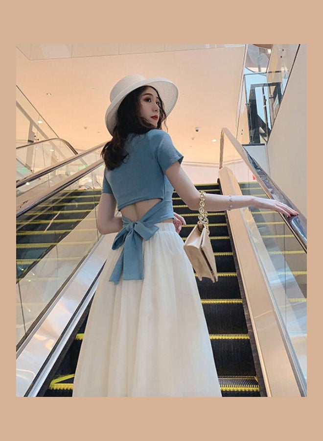 Solid T-Shirt And Skirt Set White  - Image 5