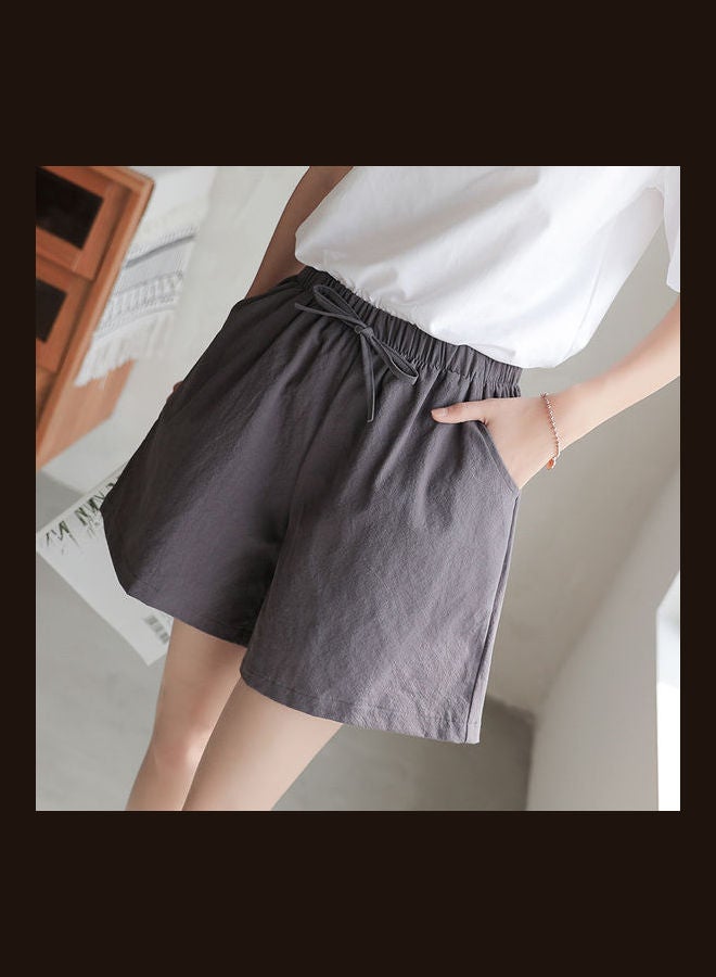 Drawstring Detail Mid-Rise Shorts Grey - Image 1