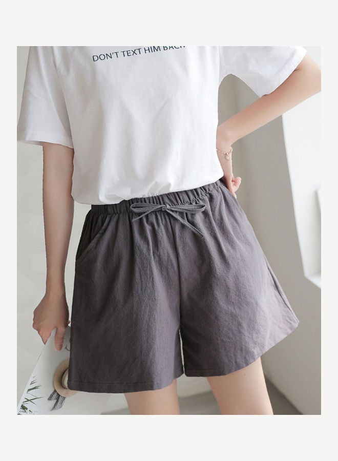 Drawstring Detail Mid-Rise Shorts Grey - Image 2