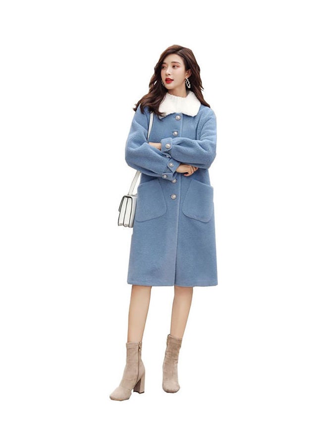 Solid Button Detailed Overcoat Blue - Image 1