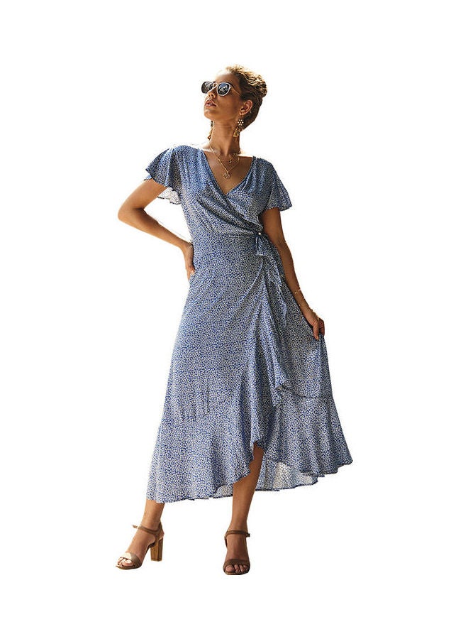Printed Falbala Dress Blue/White - Image 1