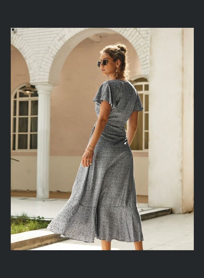 Printed Falbala Dress Blue/White - Image 3