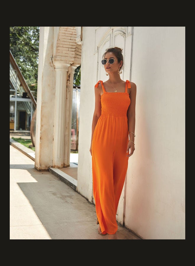 Solid Tie Up Jumpsuit Orange - Image 2