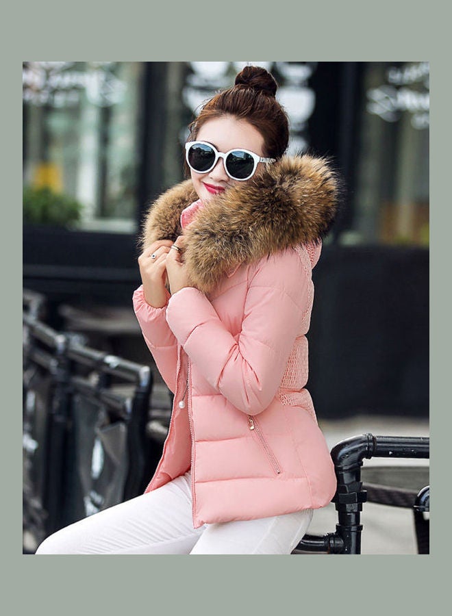 Solid Cotton Padded Jacket Pink/Brown - Image 3