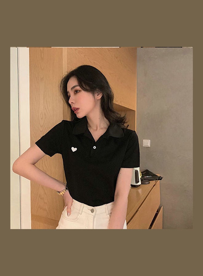 قميص سادة بأكمام قصيرة أسود - Image 1