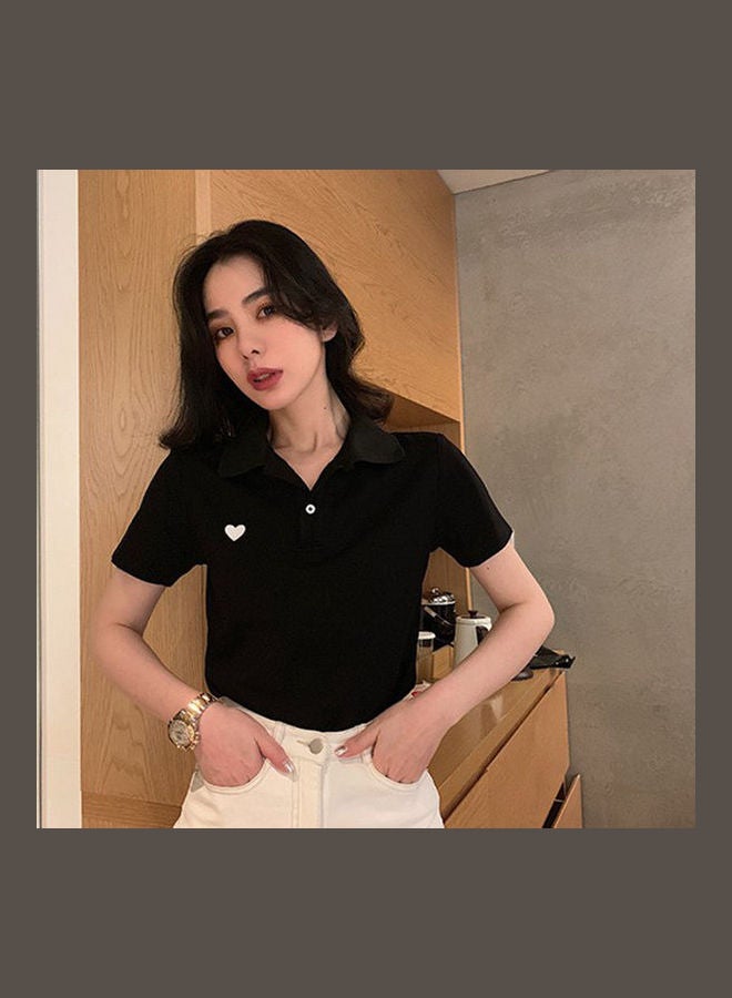 قميص سادة بأكمام قصيرة أسود - Image 3