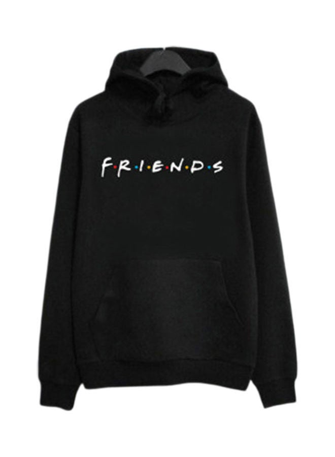 هودي مطبوع بكلمة "Friends" أسود/ أبيض - Image 1