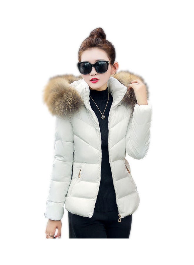 Solid Cotton Padded Jacket White/Brown - Image 1