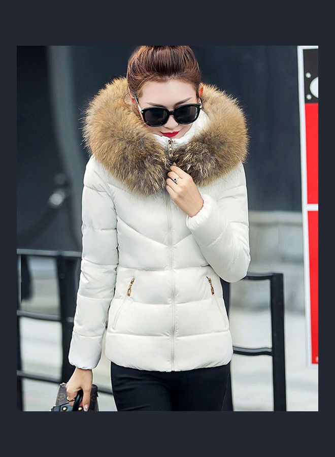 Solid Cotton Padded Jacket White/Brown - Image 3