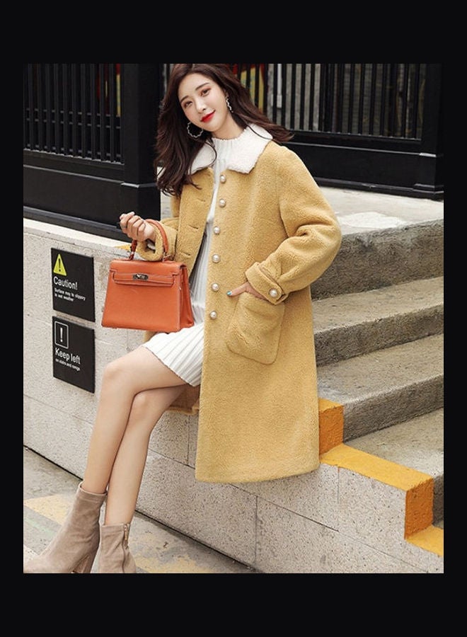 Solid Button Detailed Overcoat Yellow - Image 3