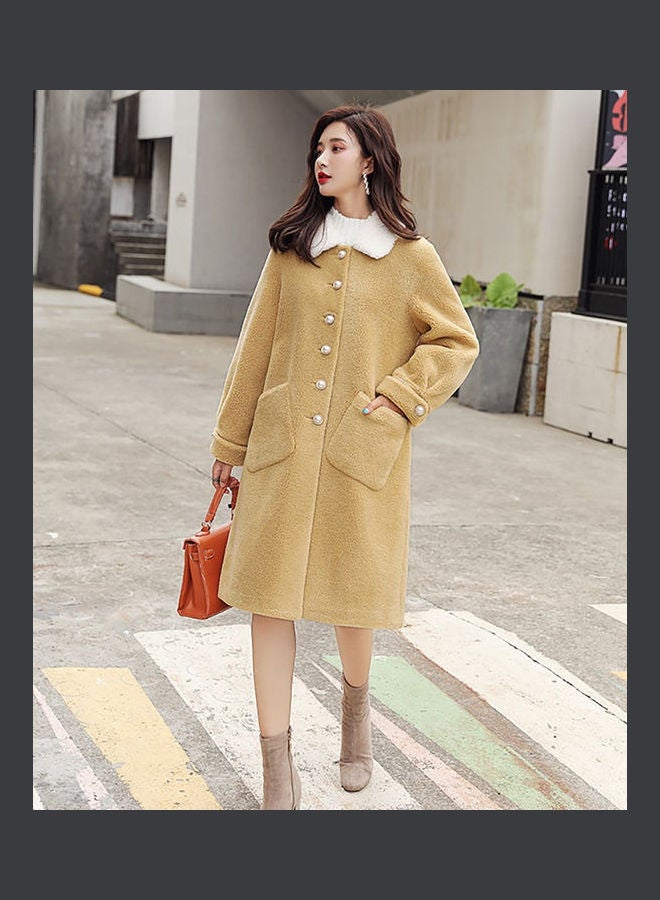 Solid Button Detailed Overcoat Yellow - Image 1