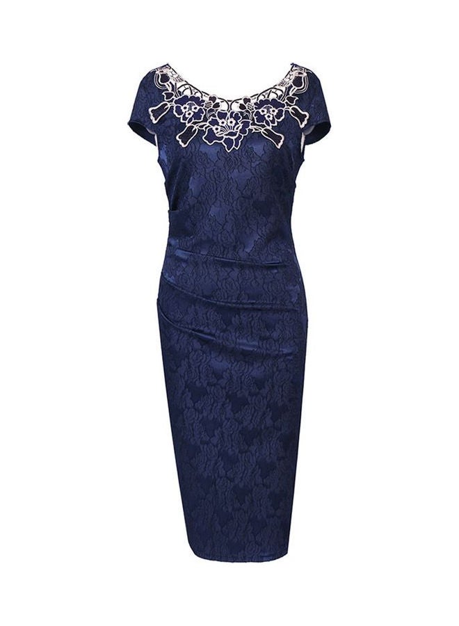 Embroidered Bodycon Dress Navy Blue - Image 1
