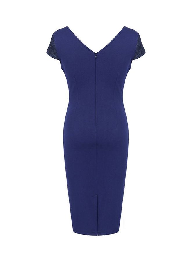Embroidered Bodycon Dress Navy Blue - Image 2