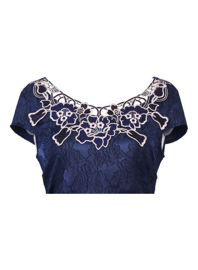 Embroidered Bodycon Dress Navy Blue - Image 3