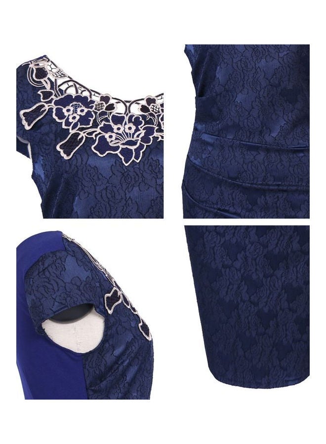Embroidered Bodycon Dress Navy Blue - Image 4