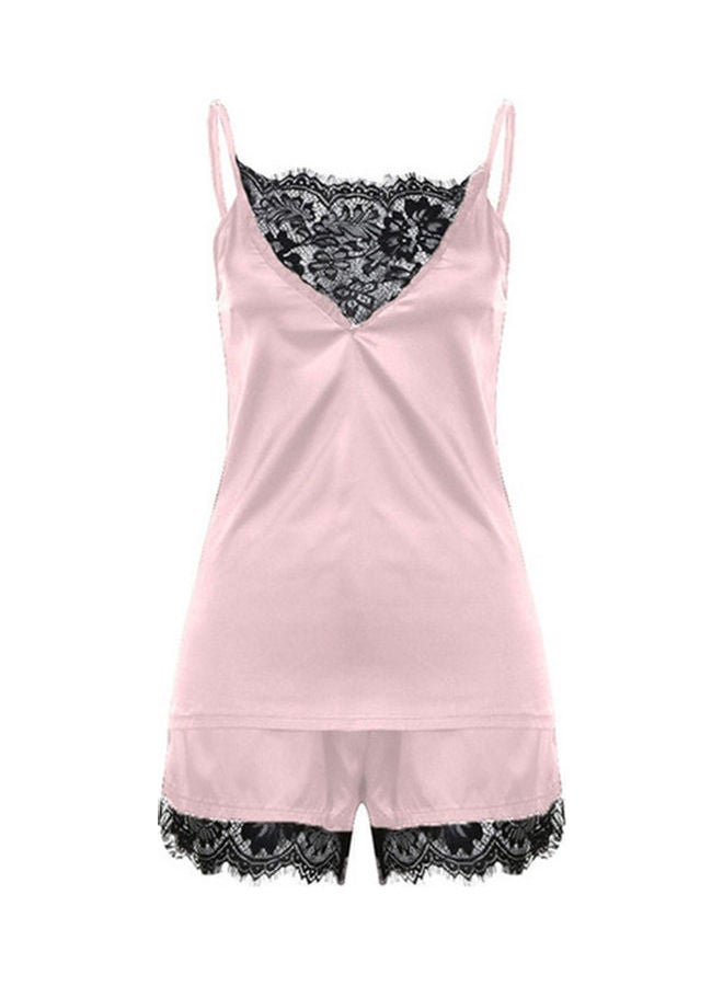 2-Piece Lace Pyjama Set Pink/Black