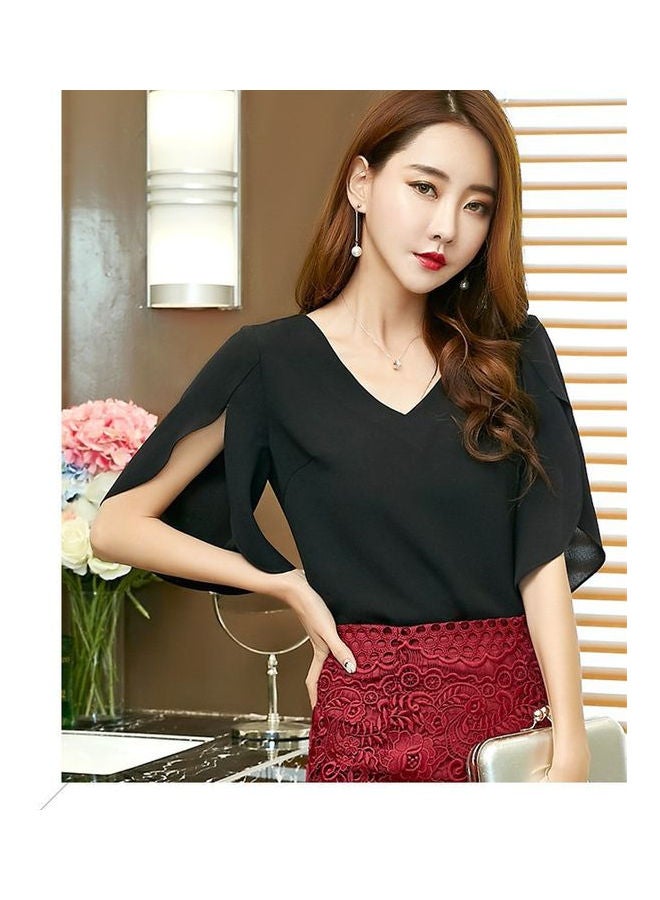 Chiffon Ruffle Sleeves Top Black - Image 1