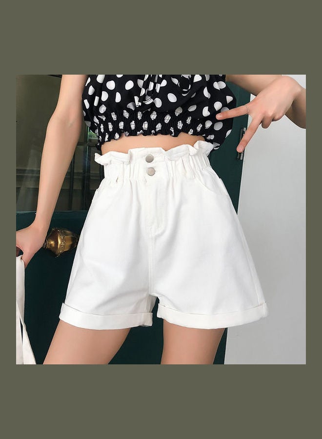 High Waist Denim Shorts White - Image 2