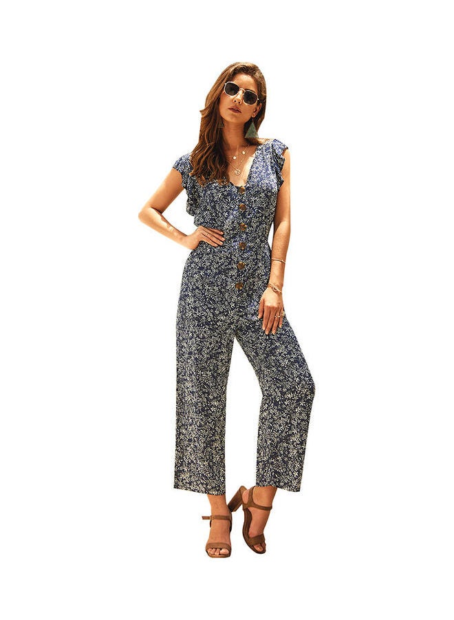 Printed Chiffon Jumpsuit Dark Black/White  - Image 1