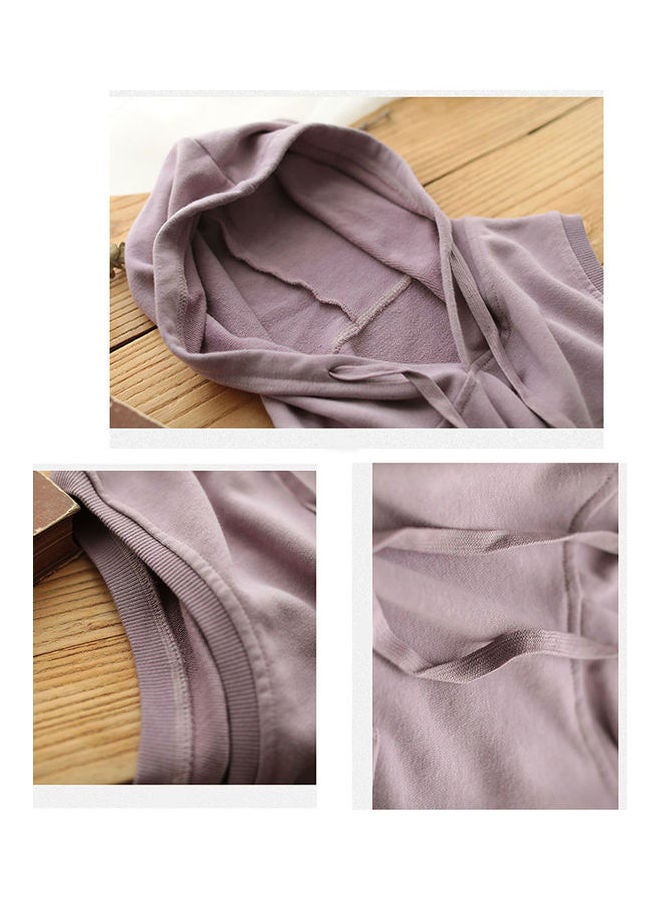 Solid Polyester Hoodie Purple  - Image 3
