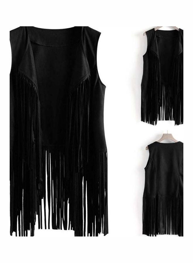 Solid Tassel Coat Black