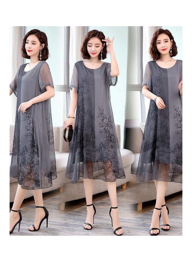 Printed Midi Dress Grey